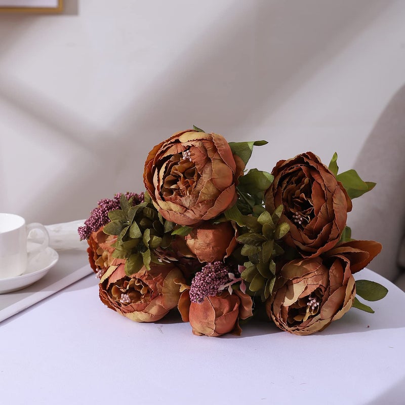 Duovlo Fake Flowers Vintage Artificial Peony Silk Flowers Wedding Home Decoration,Pack of 1 (Coffee) - Image 4